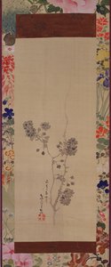 塗られた台紙が付いた桜、1855年（絹にインクと色） 作： Japanese School